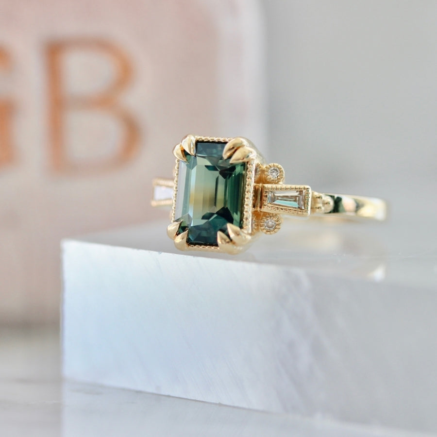 Starling Green Emerald Cut Sapphire & Diamond Ring