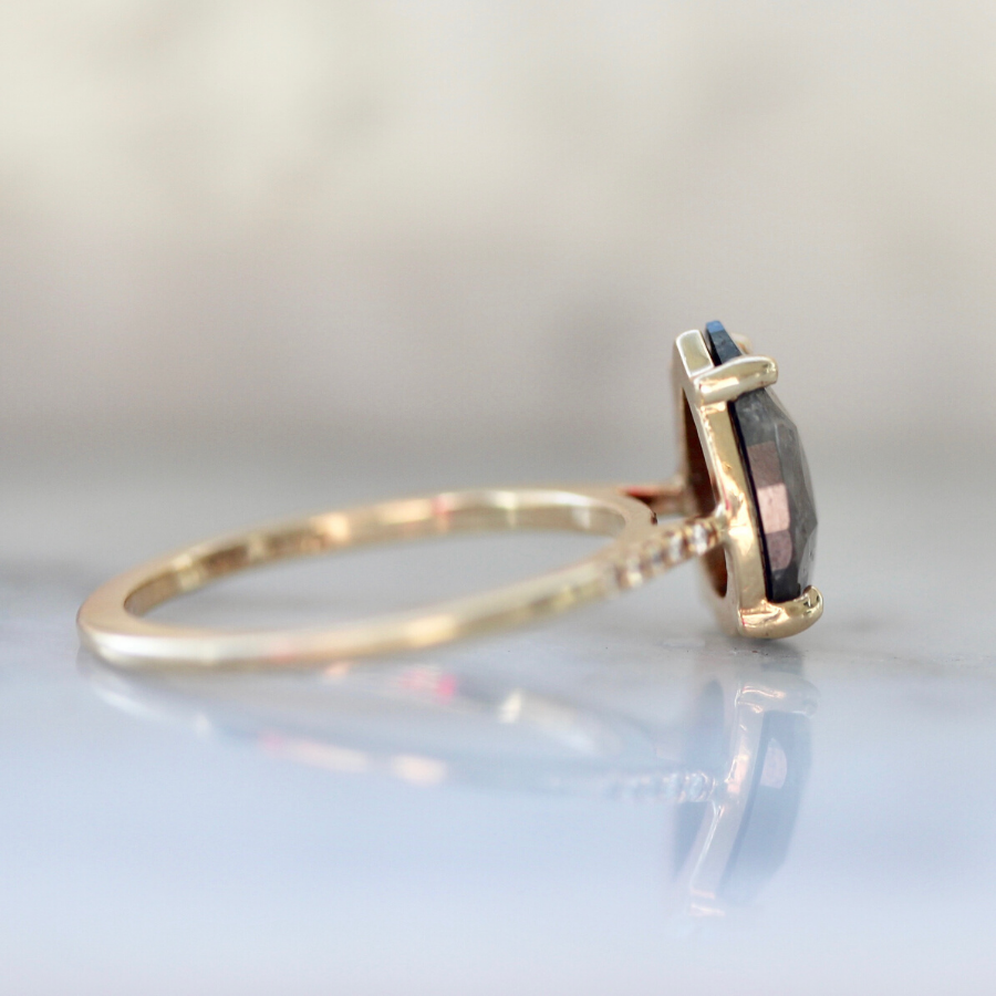 Mira Pear Rose Cut Grey Diamond Ring