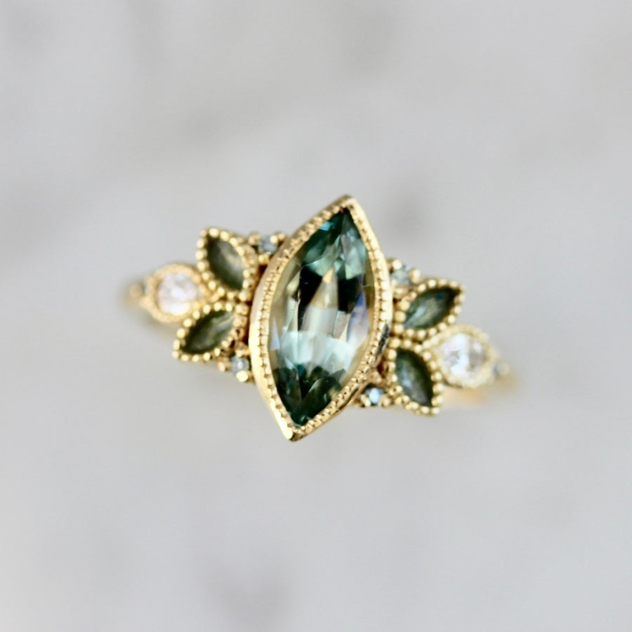 Eclair Pale Blue Marquise Cut Aquamarine and Diamond Ring