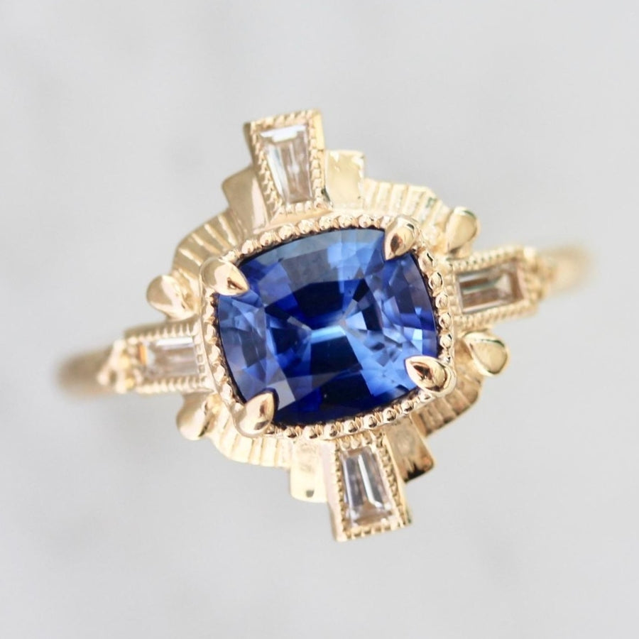 Leota Cobalt Blue Cushion Cut Sapphire Ring