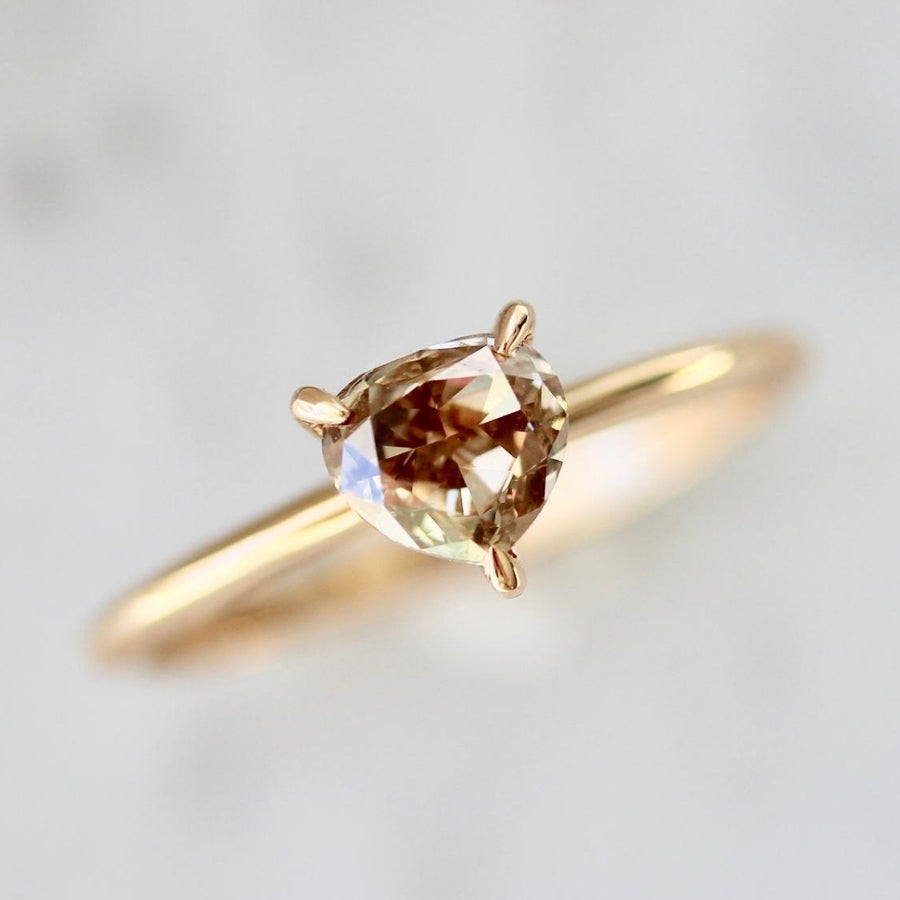 Moet Champagne Brown Heart Cut Diamond Ring in Peach Gold
