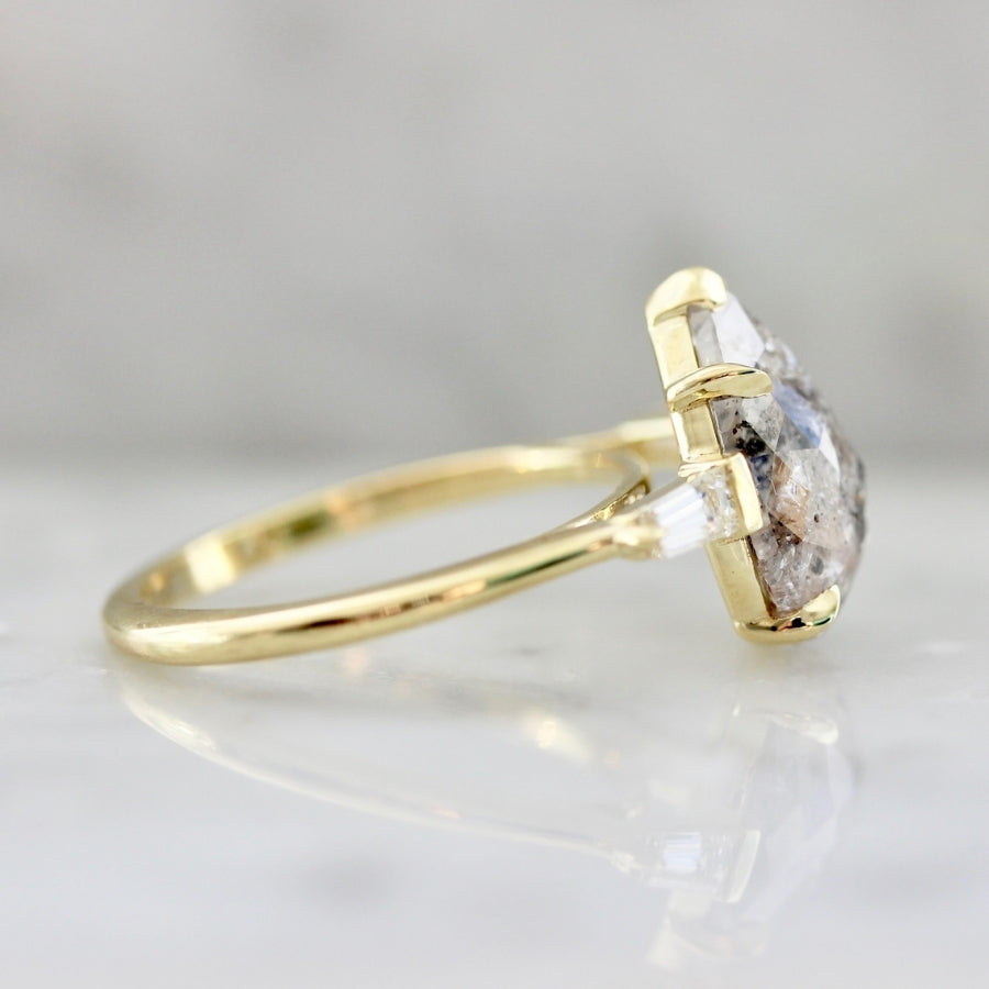 Untamed Salt & Pepper Pear Rose Cut Diamond Ring