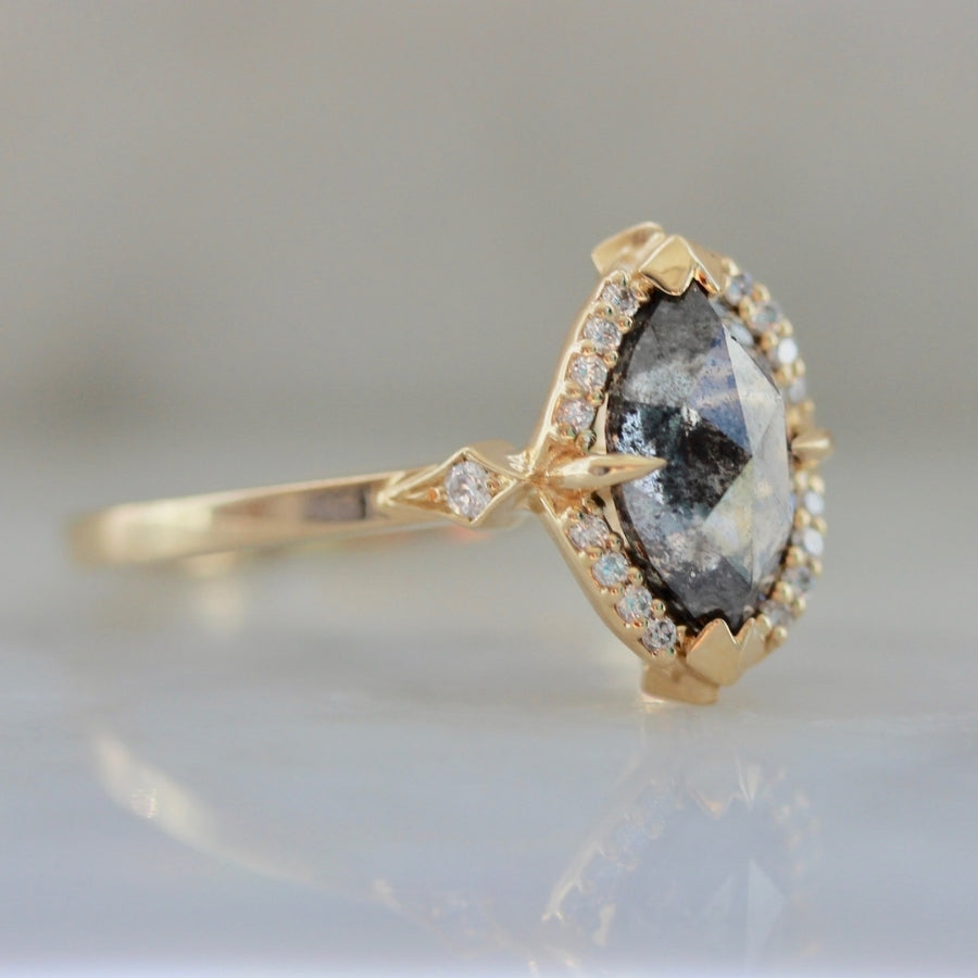 Nightingale Salt & Pepper Marquise Rose Cut Diamond Ring