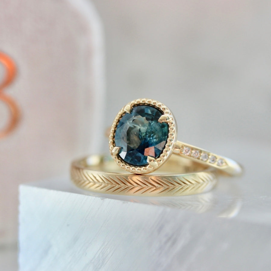 Seven Seas Blue-Green Oval Cut Sapphire Ring