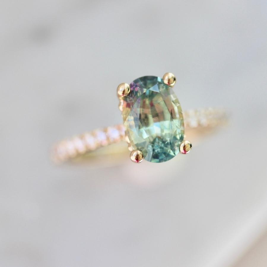 Iria Blue-Green Oval Cut Parti Sapphire Ring