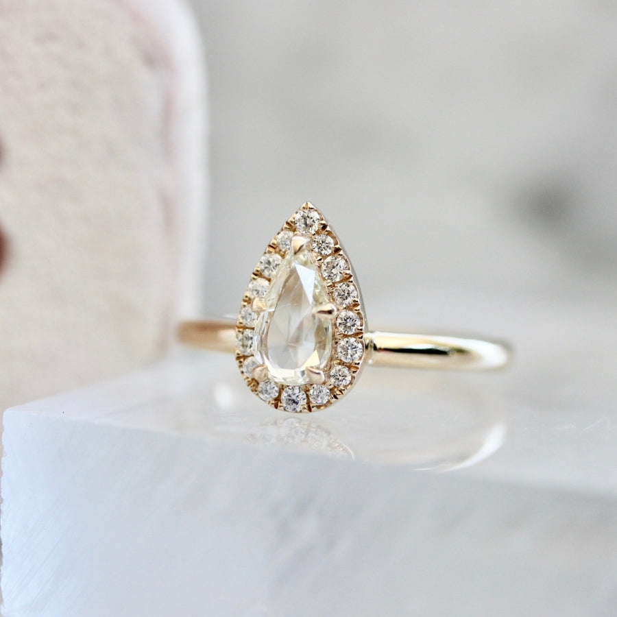 Cloud Nine White Pear Rose Cut Diamond Ring