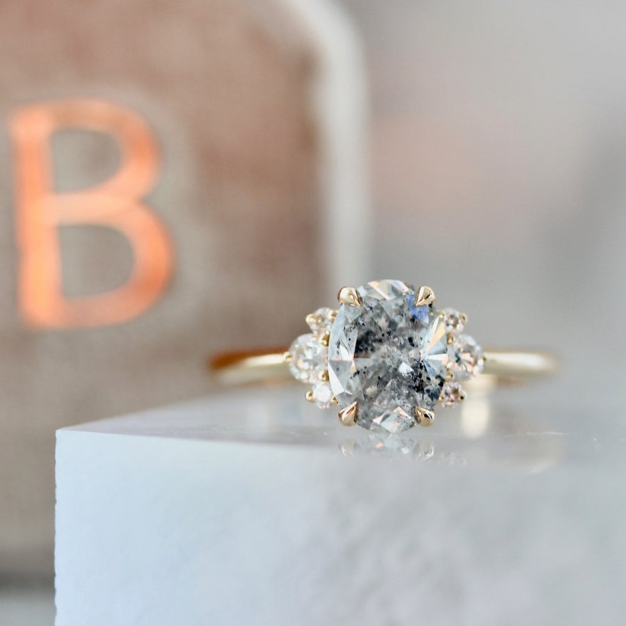 1.23 Carat Mirella Salt & Pepper Oval Cut Diamond Ring