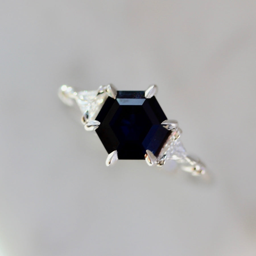 Brambleberry Midnight Blue Hexagon Cut Sapphire & Diamond Ring