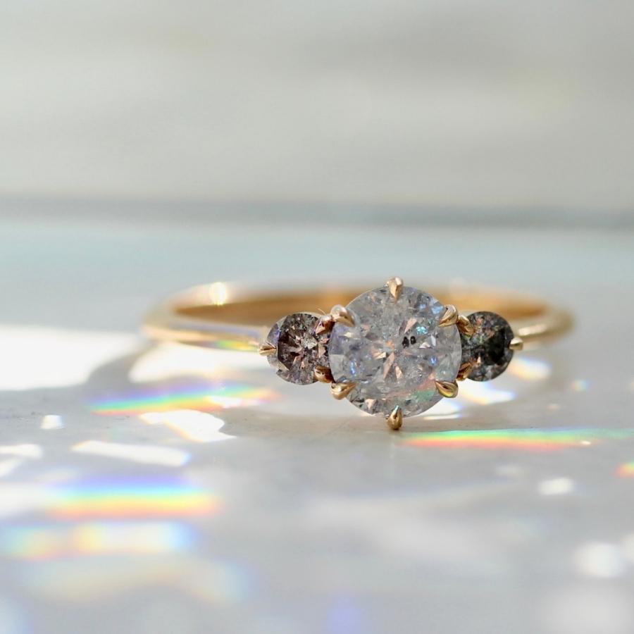 Divination Three Stone Salt & Pepper Diamond Ring