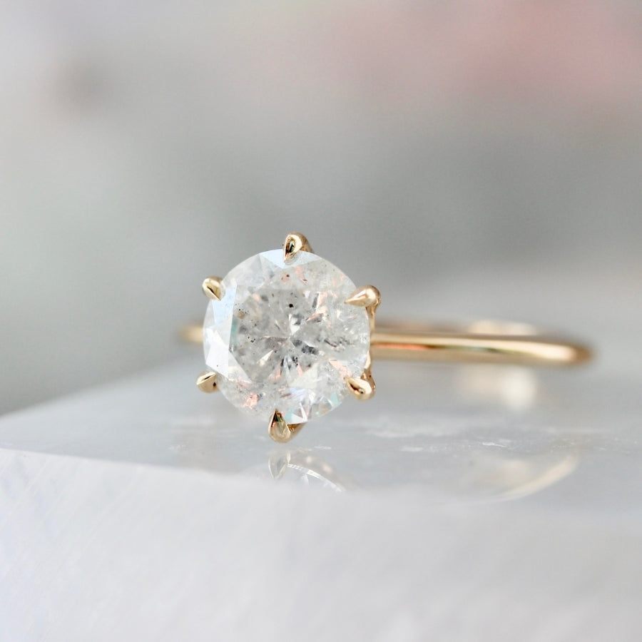 Peachy Keen Icy Salt & Pepper Round Brilliant Cut Diamond Ring
