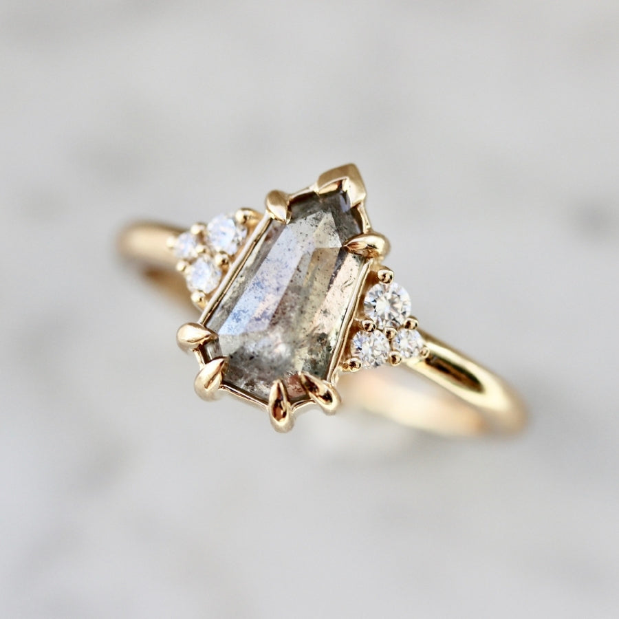 Midnight Hour Salt & Pepper Shield Rose Cut Diamond Ring