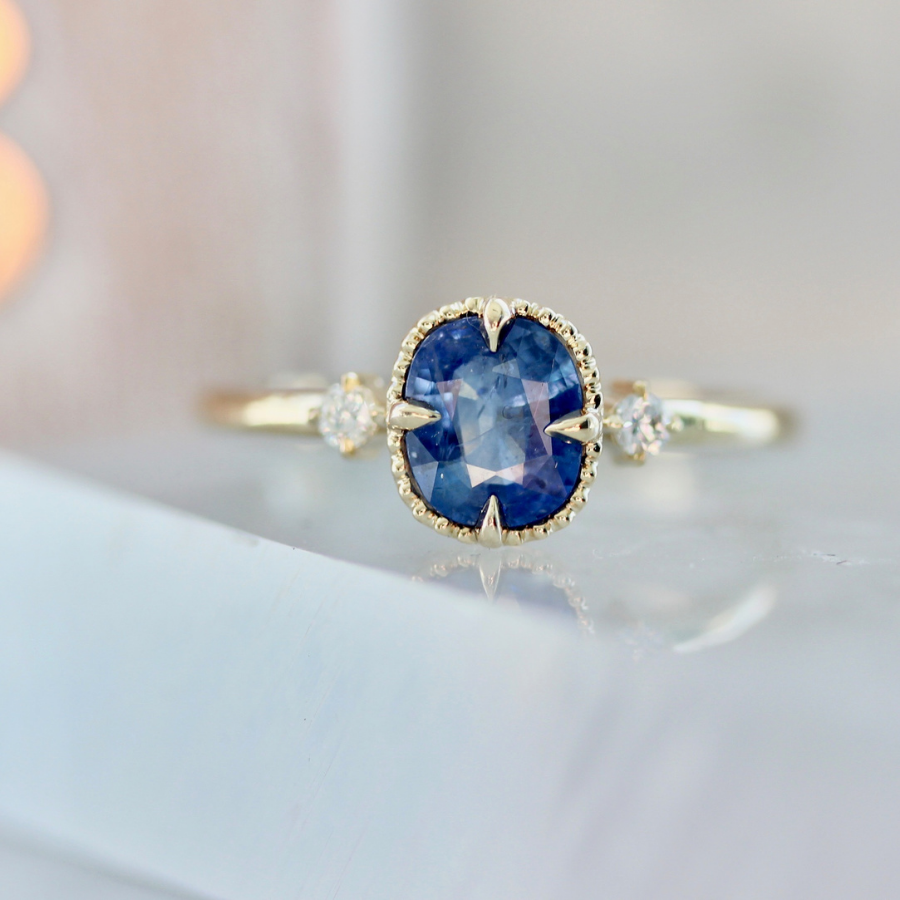 Blue Sunrise Cushion Cut Sapphire Ring
