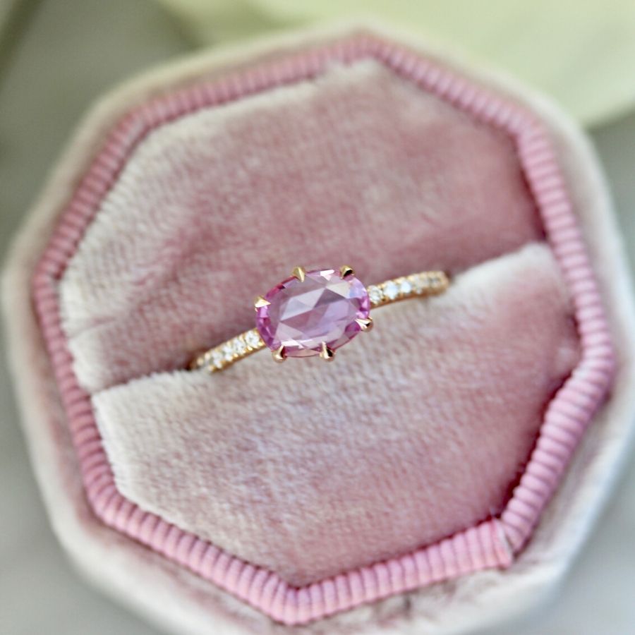 Duchess Hot Pink Oval Rose Cut Sapphire Ring in Peach Gold