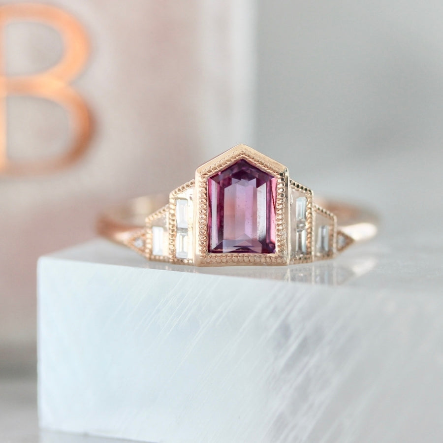 Party At My House Magenta Shield Cut Sapphire Ring