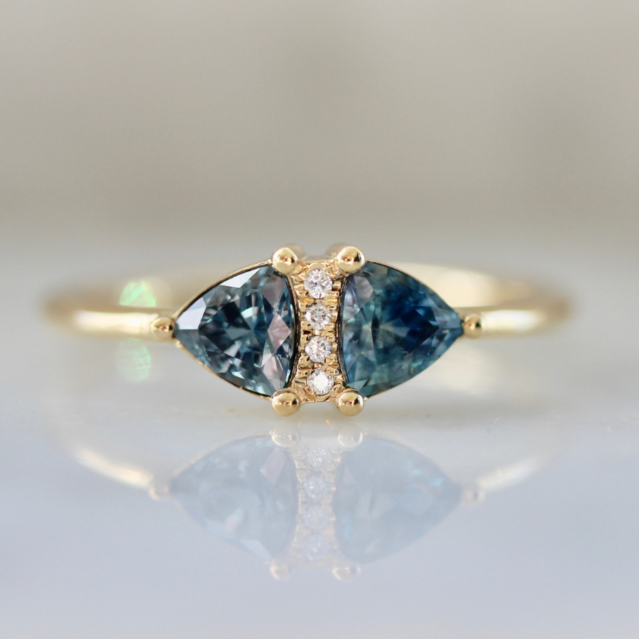 Secret Spell Teal Trillion Cut Sapphire Ring