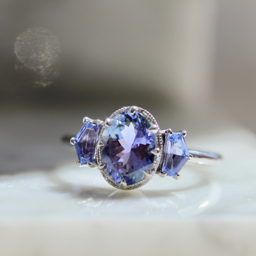 Vienna Three Stone Tanzanite Ring