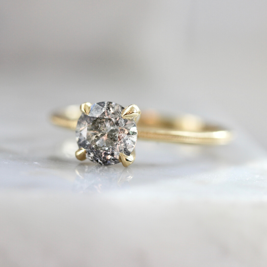 Mona Salt and Pepper Stella With Milgrain Band in Yellow Gold