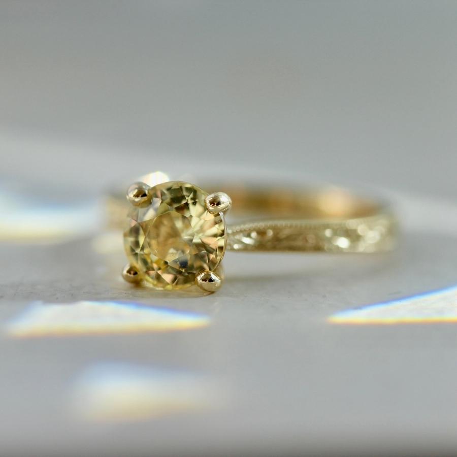 Lemon Wedge Yellow Round Brilliant Cut Sapphire Ring