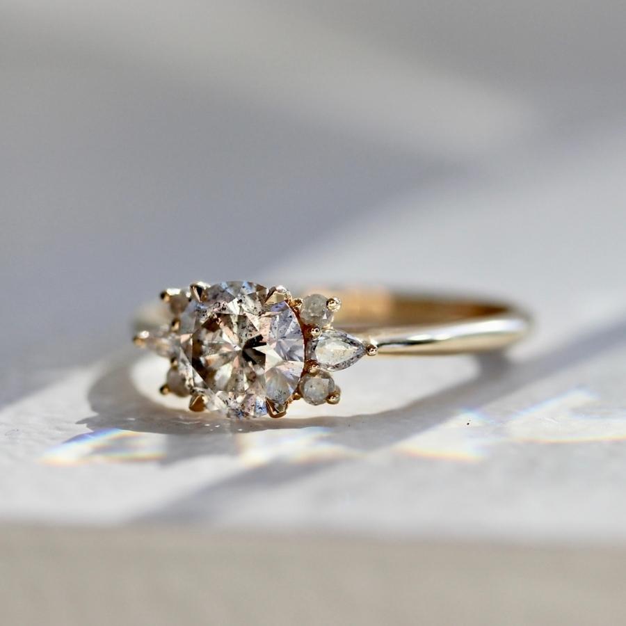 Glitterball Salt & Pepper Mirella Round Brilliant Cut Diamond Ring