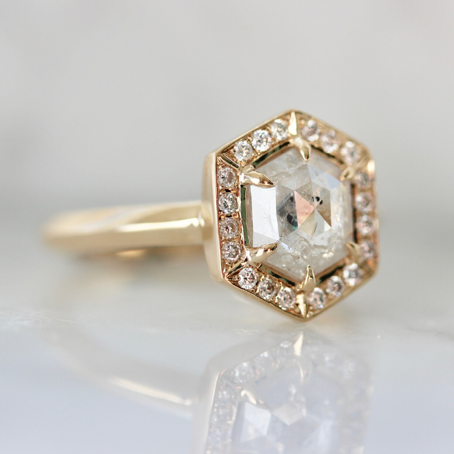 
            Renata Hexagonal Step Rose Cut Diamond Ring in Yellow Gold