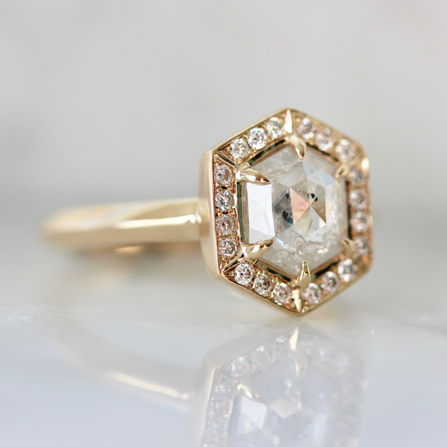 Renata Hexagonal Step Rose Cut Diamond Ring in Yellow Gold
