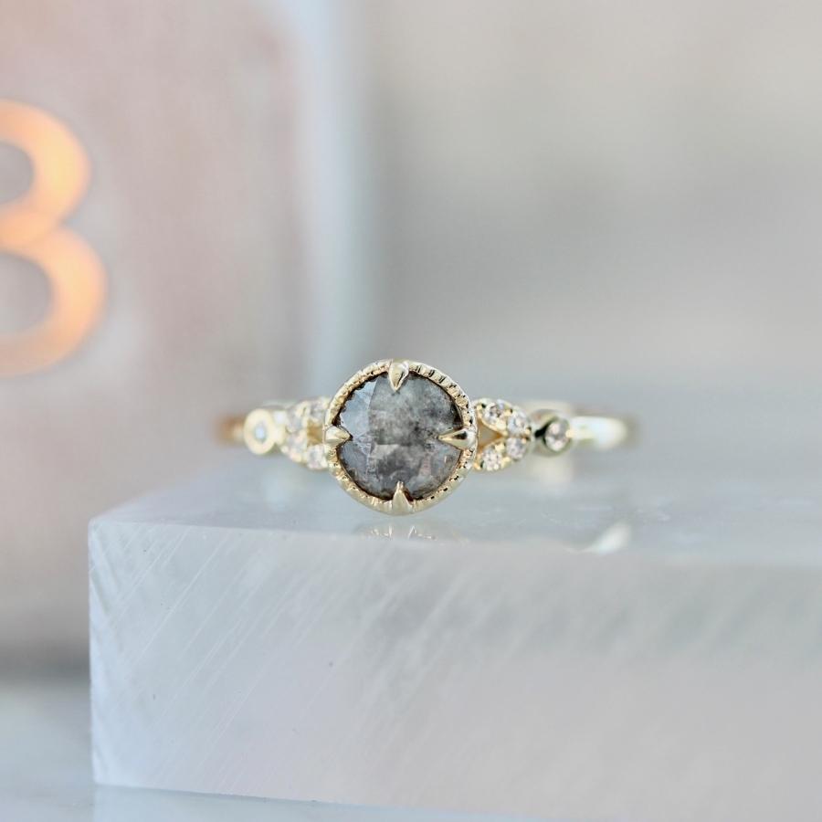Fibonacci Grey Round Rose Cut Diamond Ring
