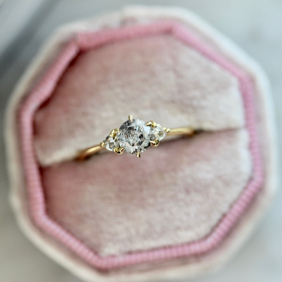 Vesper Three Stone Salt & Pepper Diamond Ring in Yellow Gold