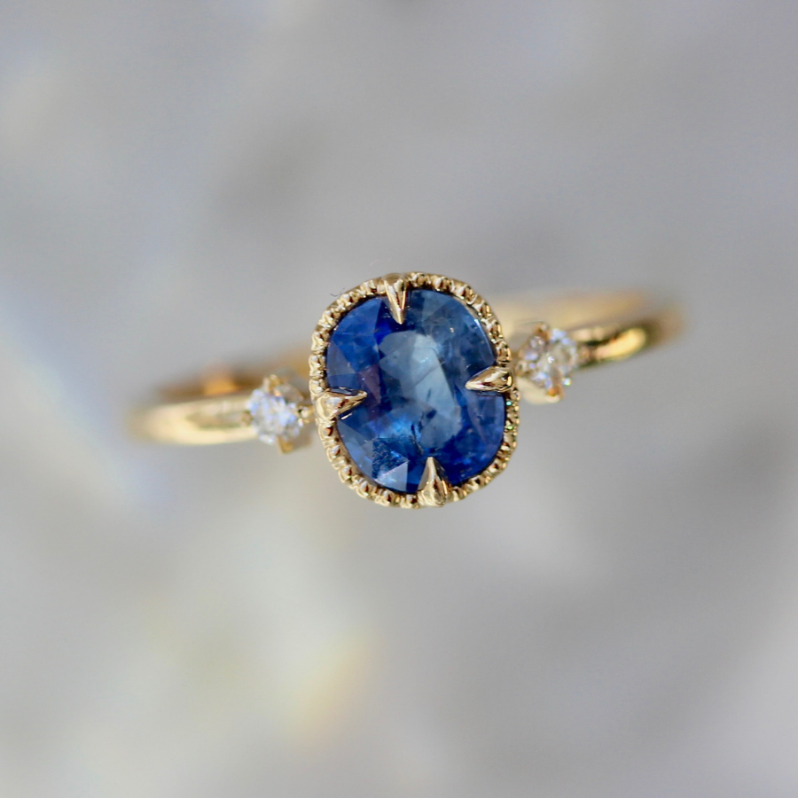 Blue Sunrise Cushion Cut Sapphire Ring