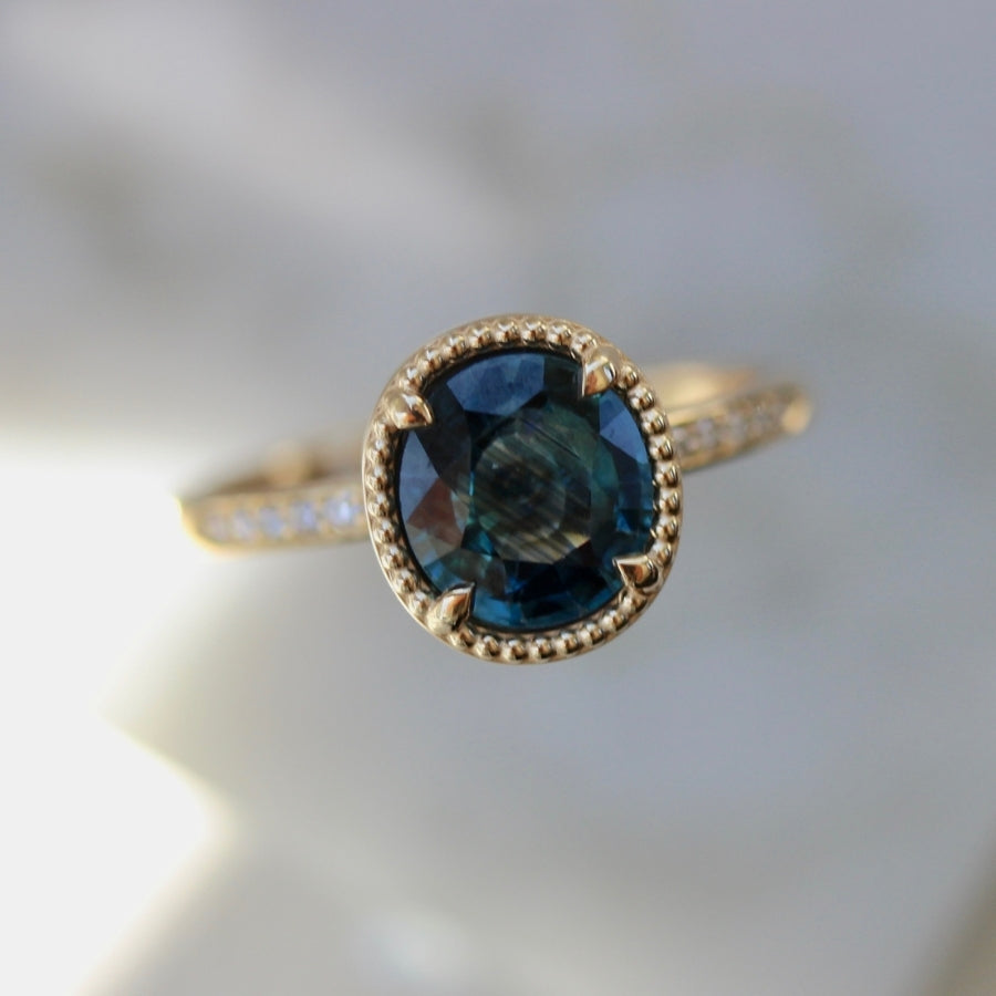 Seven Seas Blue-Green Oval Cut Sapphire Ring