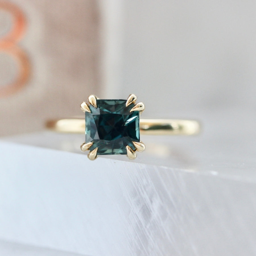 Coquette Teal Radiant Cut Sapphire Ring
