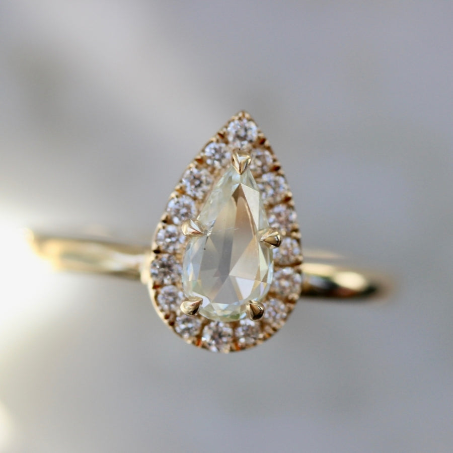 Cloud Nine White Pear Rose Cut Diamond Ring