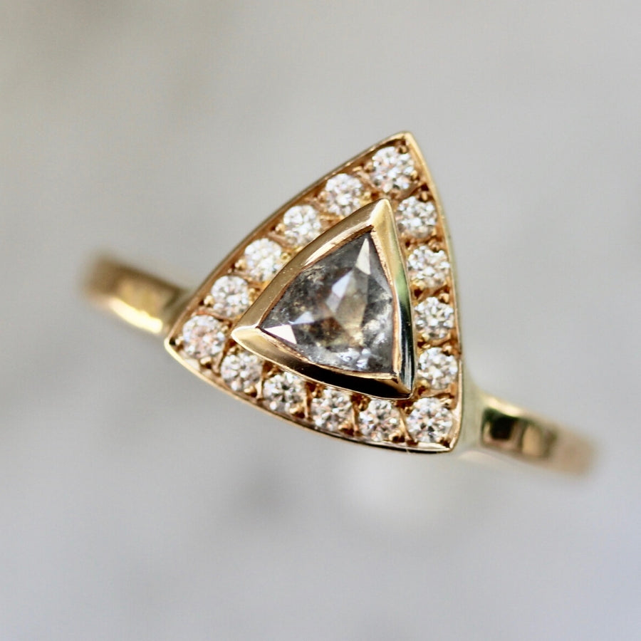Malbec Salt & Pepper Trillion Rose Cut Diamond Ring in Yellow Gold