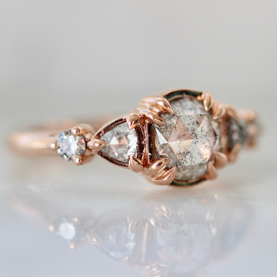 Piper Oval Salt & Pepper Rose Cut Diamond Ring in Rose Gold