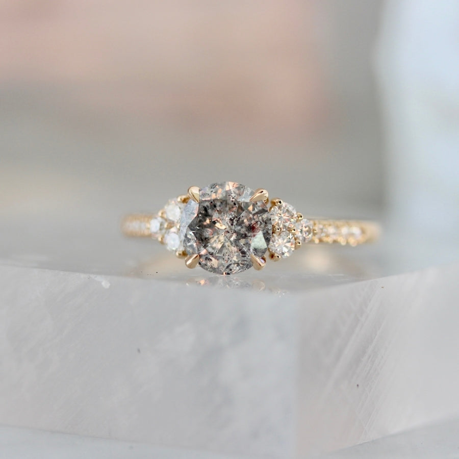 Aglow Salt & Pepper Round Brilliant Cut Diamond Ring