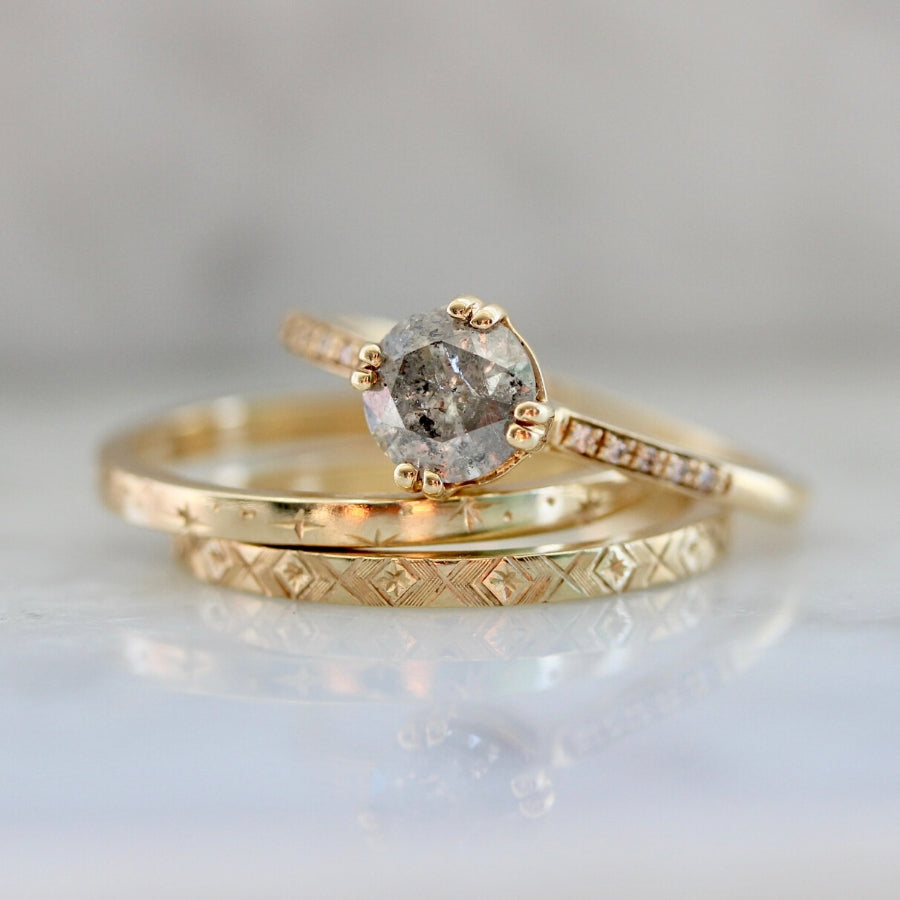 Sabine Salt & Pepper Round Cut Diamond Ring in Yellow Gold
