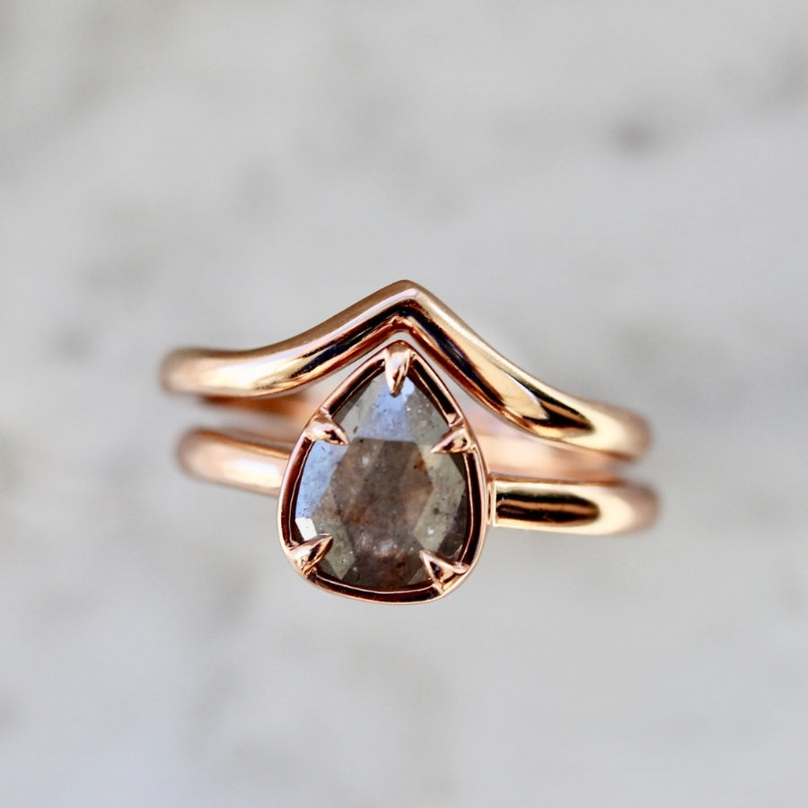 Eternal Flame Salt & Pepper Pear Checkerboard Cut Diamond Ring