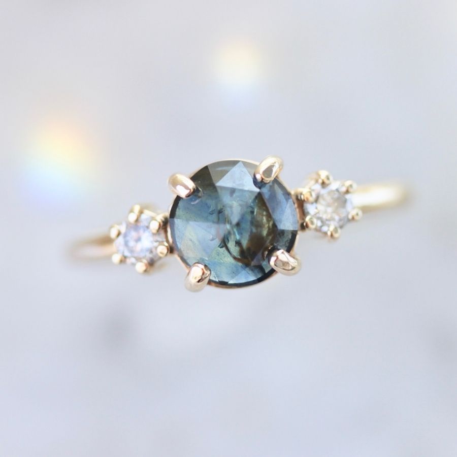 Nautilus Dark Blue Round Rose Cut Sapphire Ring