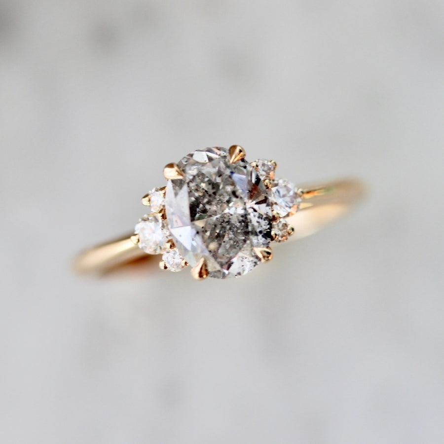 1.23 Carat Mirella Salt & Pepper Oval Cut Diamond Ring