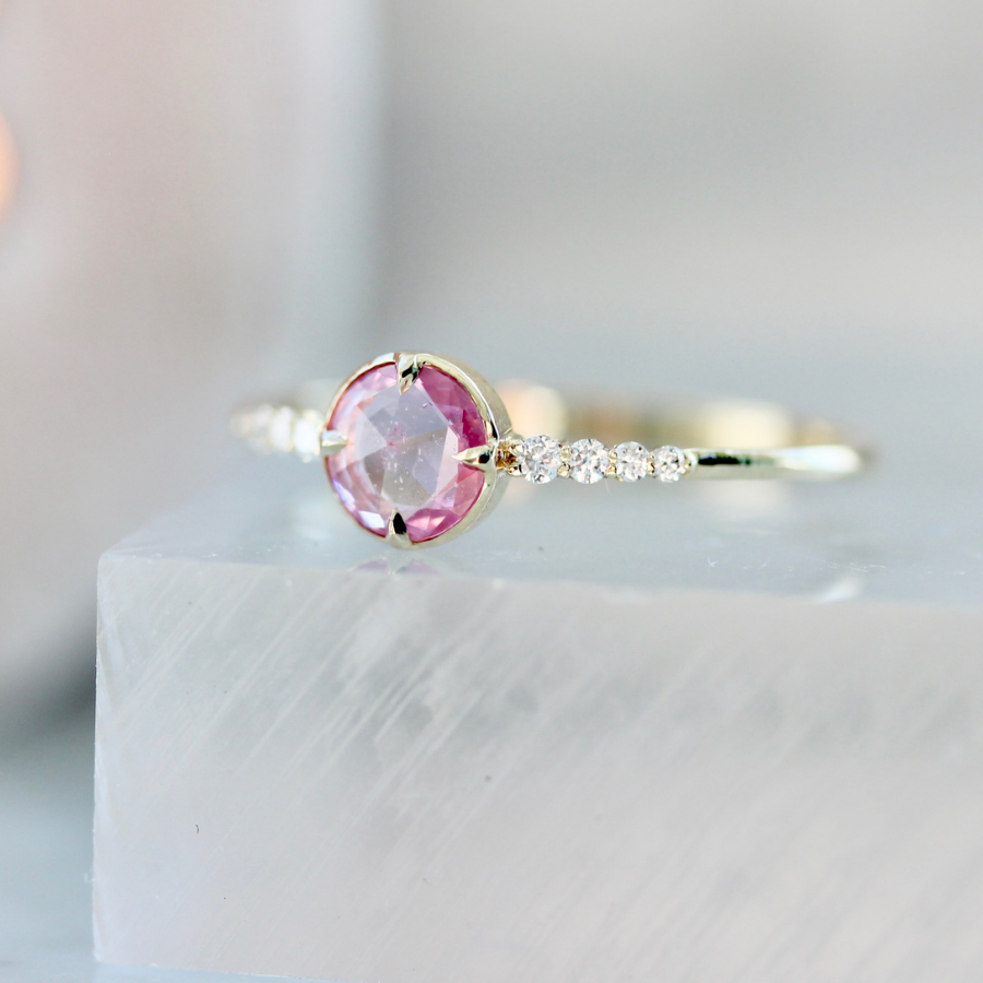 
            Strawberry Fields Pink Round Rose Cut Sapphire Ring