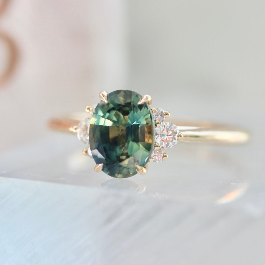 1.63 Carat Mirella Teal Oval Cut Sapphire Ring