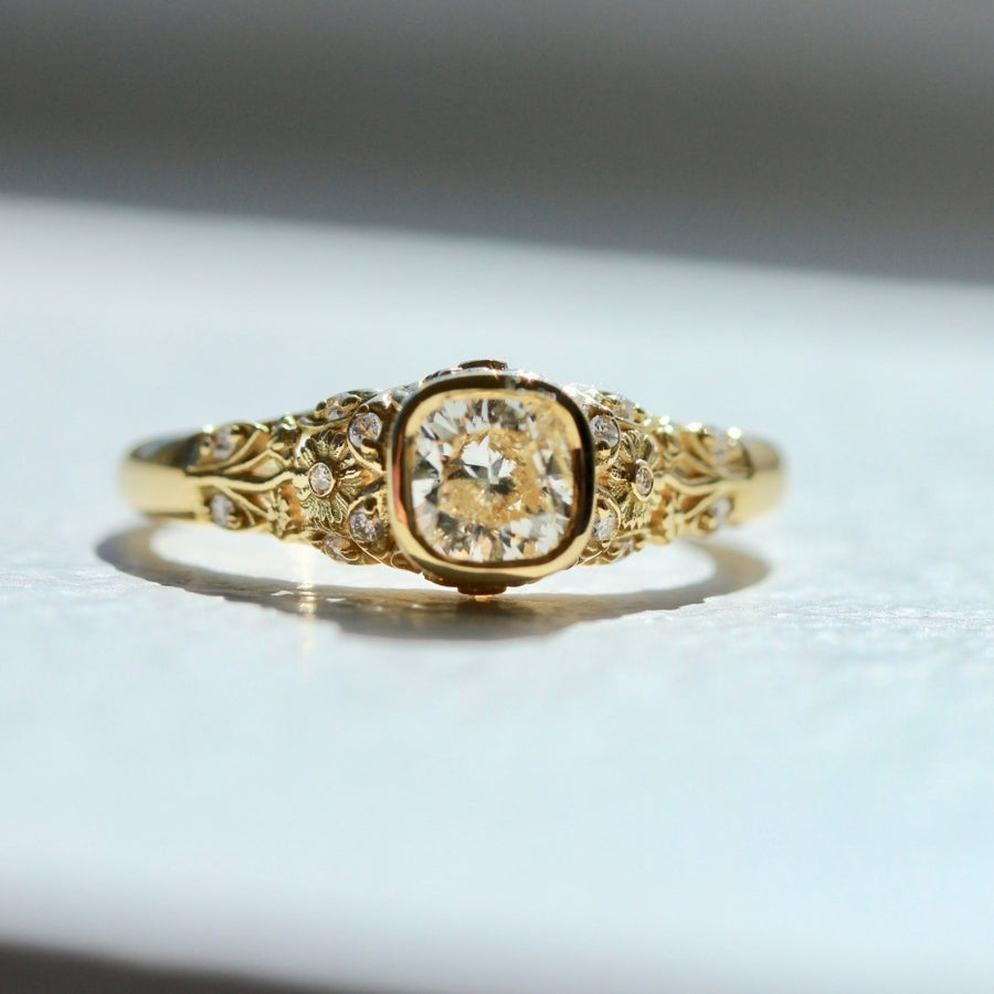 Bellis Cushion Cut Diamond Ring in Yellow Gold