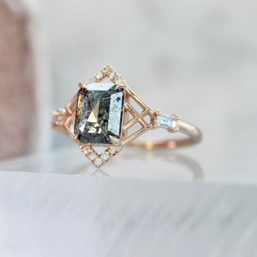 Euphoria Salt & Pepper Emerald Rose Cut Diamond Ring