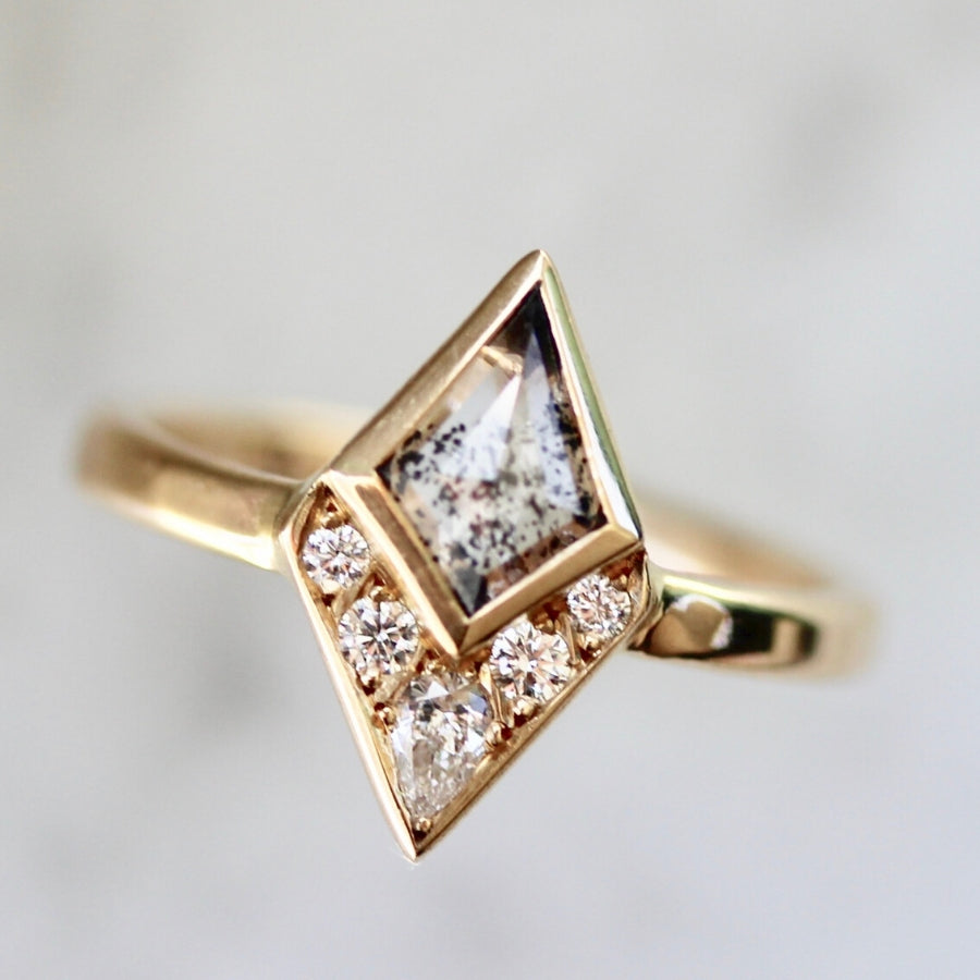 Michet Salt & Pepper Kite Rose Cut Diamond Ring in Yellow Gold
