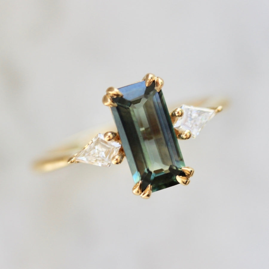 Starlet Green Emerald Cut Sapphire Ring