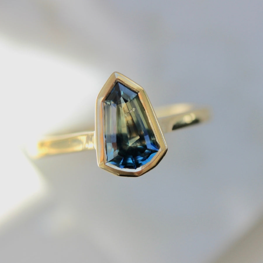 Tempest Bi-Color Blue-Yellow Shield Cut Sapphire Ring