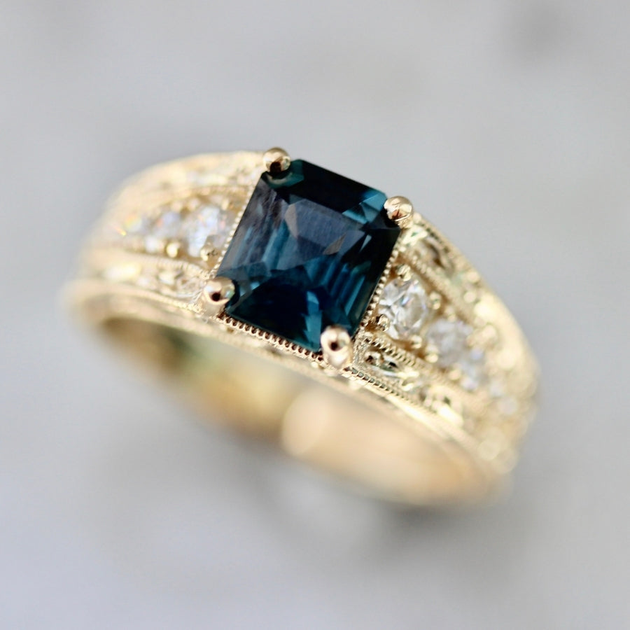Ocean Side Purple-Teal Color Change Emerald Cut Sapphire Ring