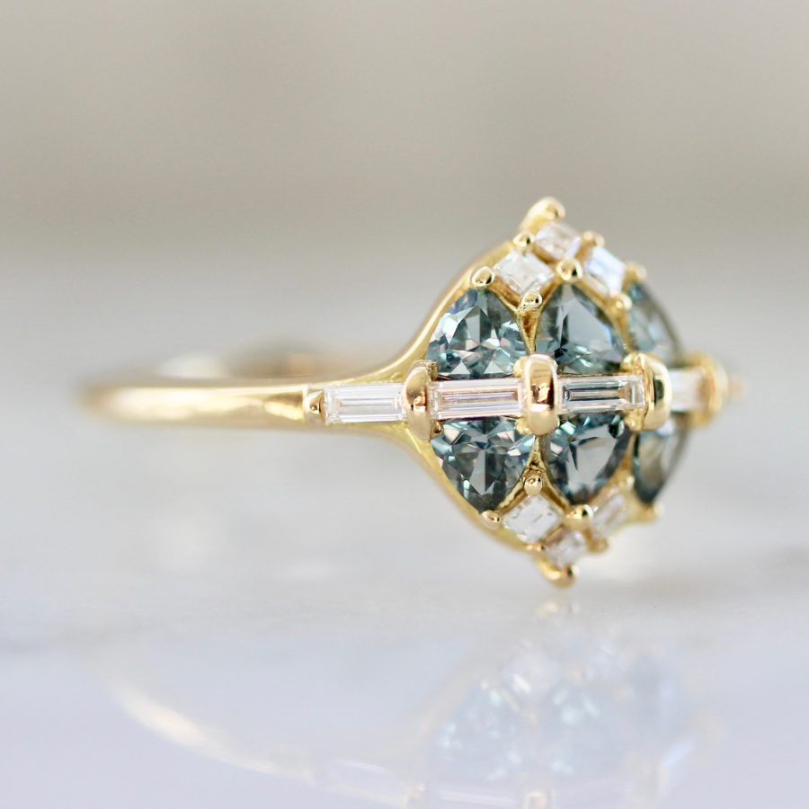 Sanctuary Teal Trillion Cut Sapphire Ring