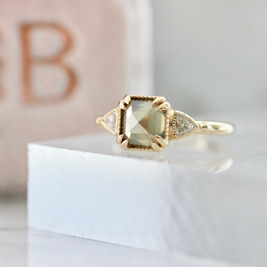 
            Goldfinch Yellow-Green Emerald Rose Cut Diamond Ring