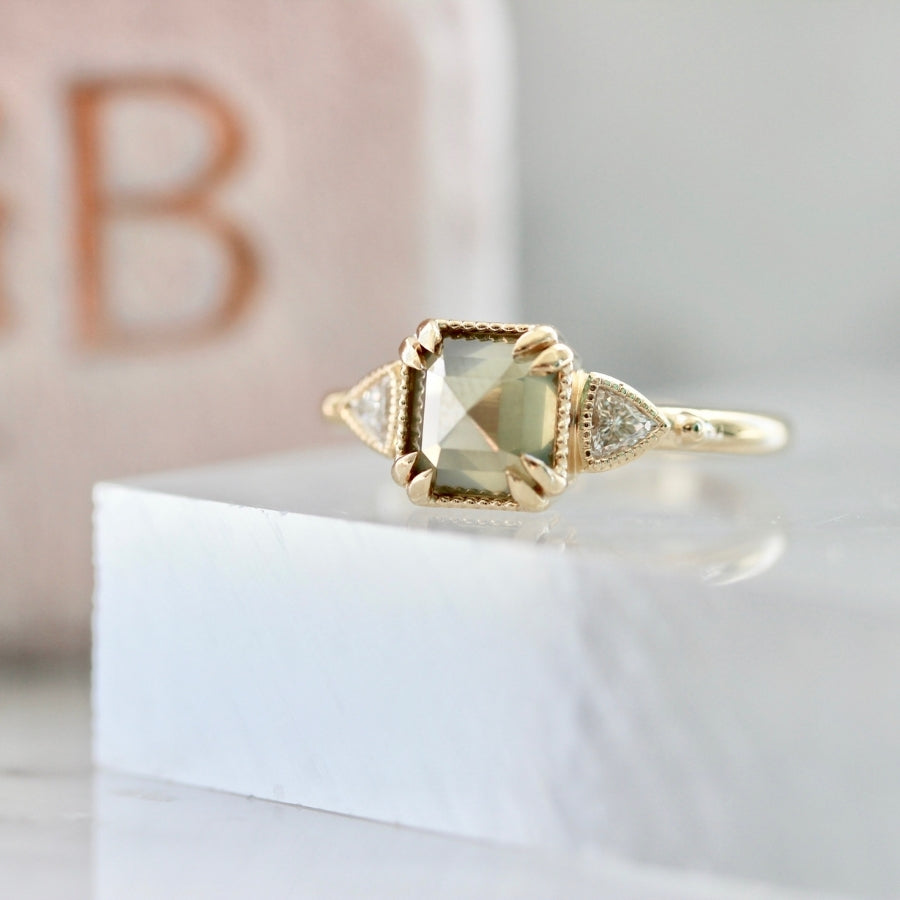 Goldfinch Yellow-Green Emerald Rose Cut Diamond Ring