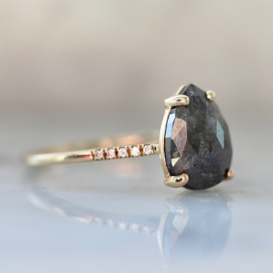 Mira Pear Rose Cut Grey Diamond Ring